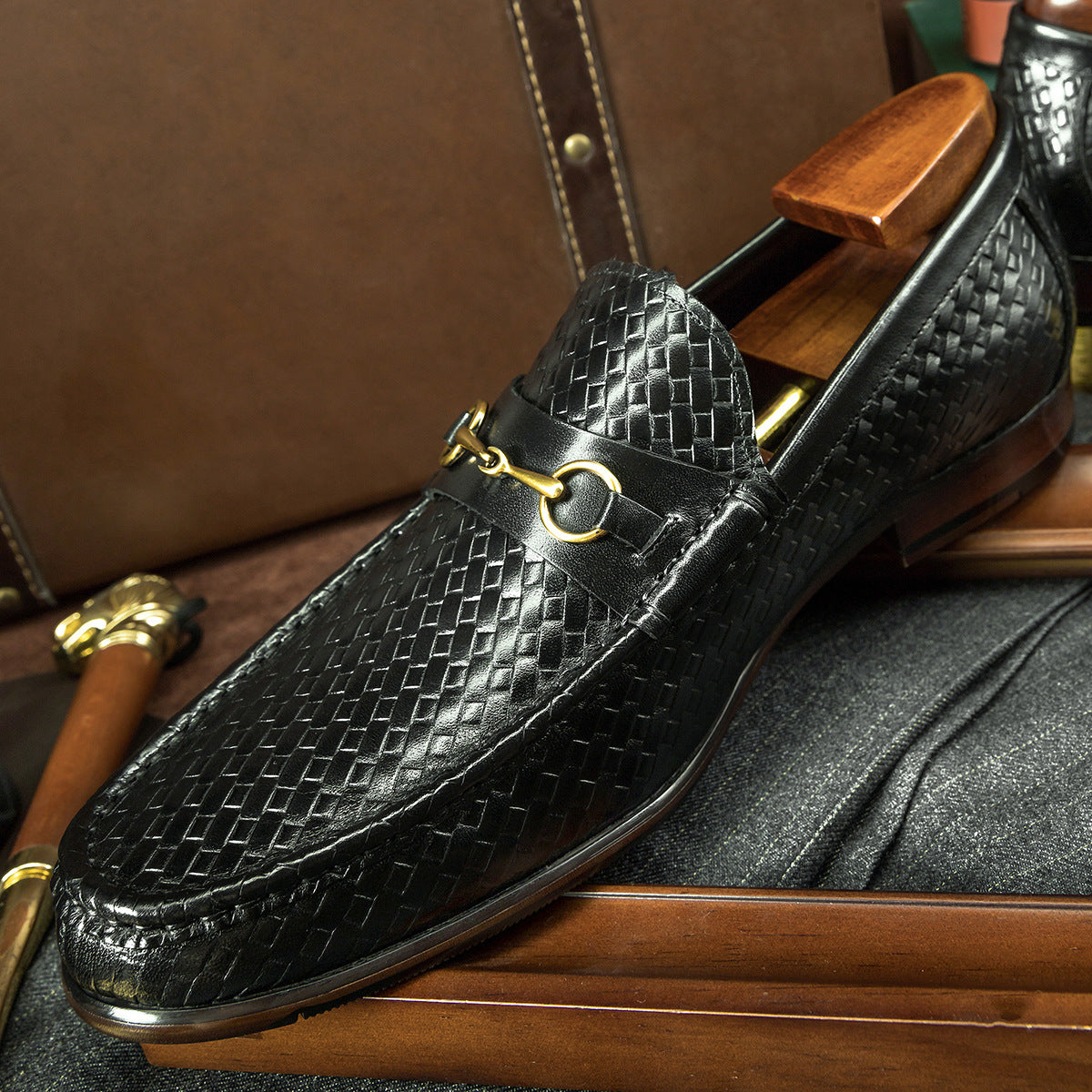 Ανδρικά Loafers με Διακοσμητική Αγκράφα & Πλεκτή Υφή