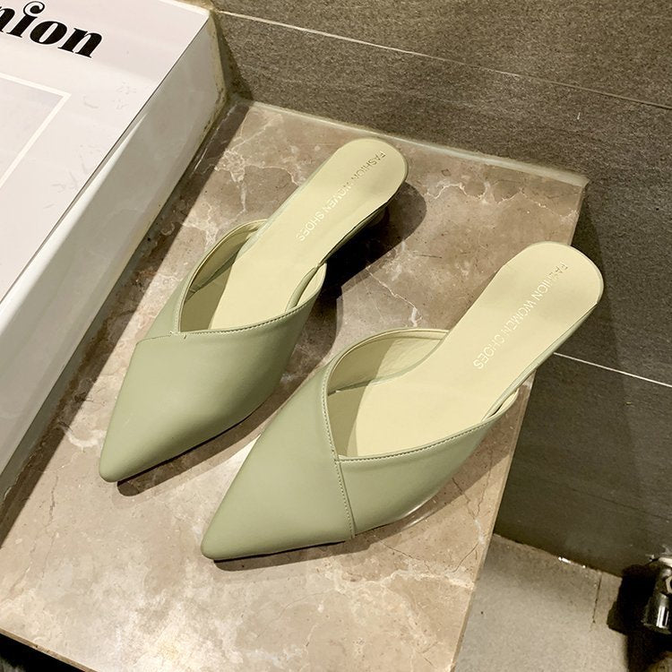 Γυναικεία Mules Flat με Μυτερή Μύτη & Μικρό Τακούνι