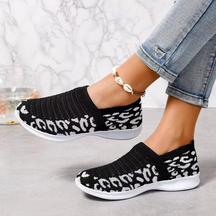 Slip-On Πλεκτά Παπούτσια με Λεοπάρ Σχέδιο & Ανάλαφρη Σόλα