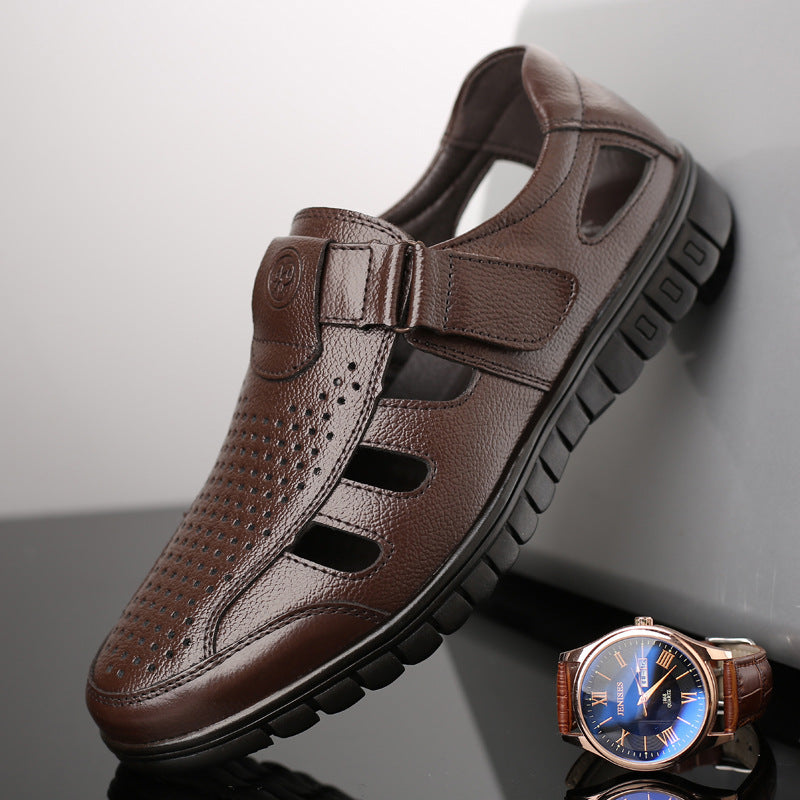 Δερμάτινα Κλειστά Σανδάλια με Velcro & Πλαϊνά Ανοίγματα