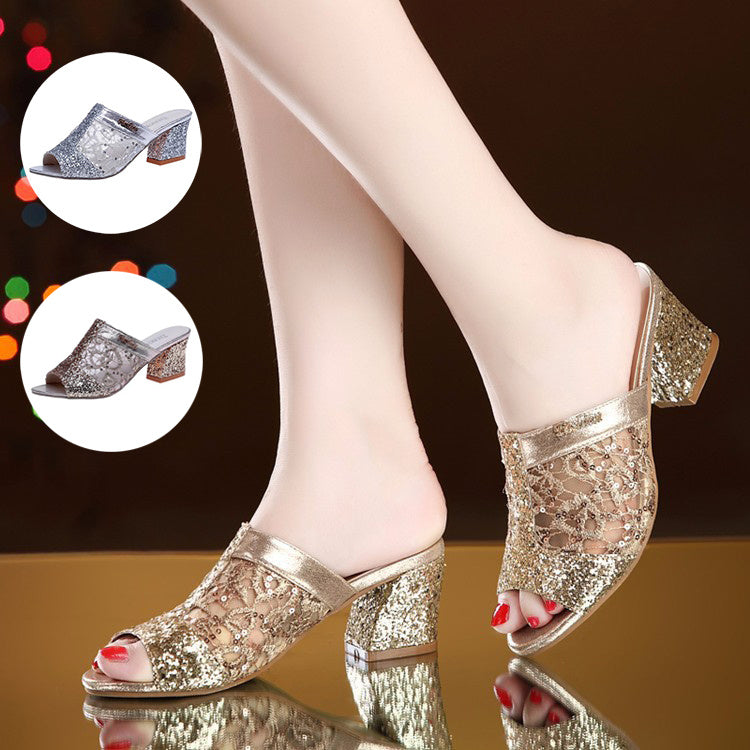 Γυναικεία Mules με Δαντέλα & Λάμψη