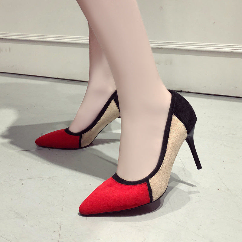 Γόβες Stiletto Suede με Πολύχρωμα Τετράγωνα Τμήματα