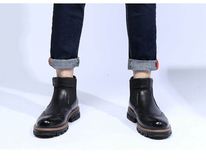 Δερμάτινα Chelsea Brogue Μποτάκια με Ενισχυμένη Σόλα