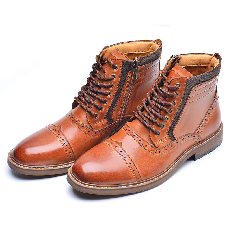 Δερμάτινα Επίσημα Μποτάκια Brogue με Κορδόνια & Φερμουάρ