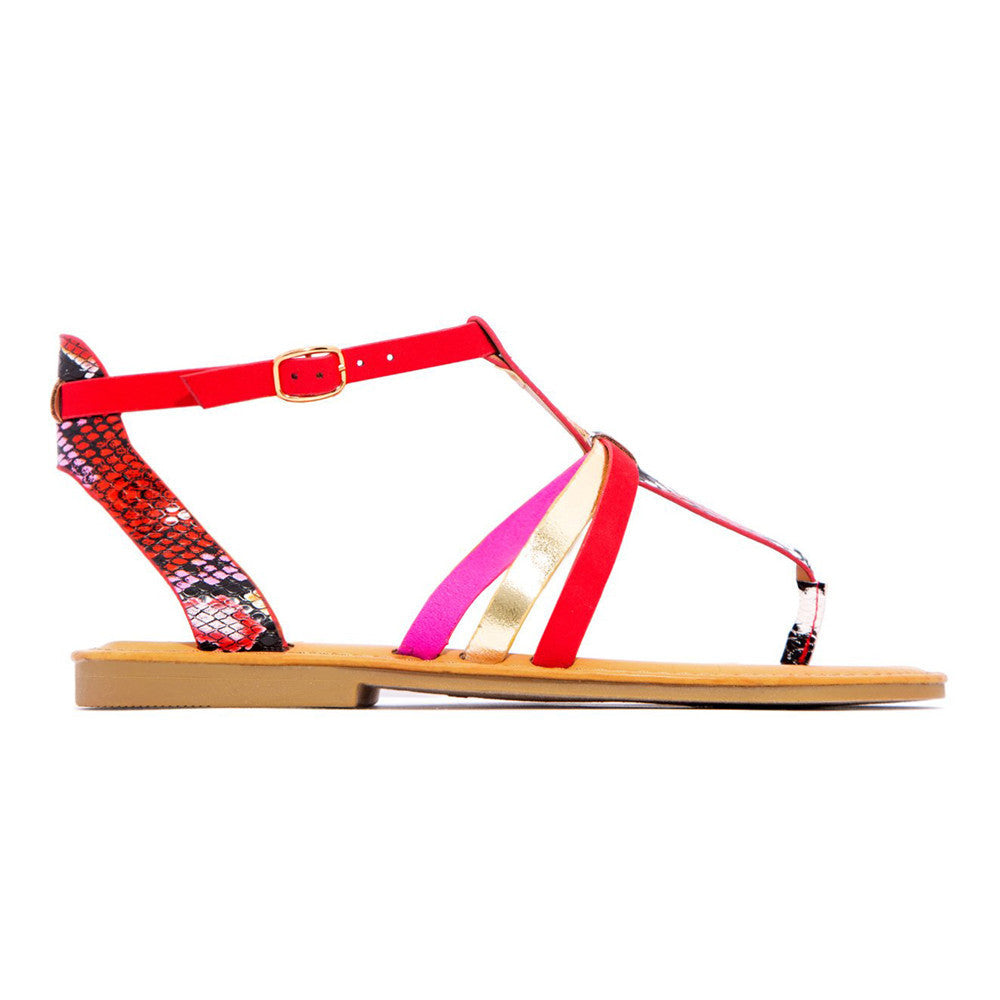 Strappy Σανδάλια με Snake Print & Λεπτομέρειες σε Χιαστί Λουράκια
