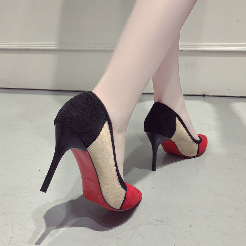 Γόβες Stiletto Suede με Πολύχρωμα Τετράγωνα Τμήματα