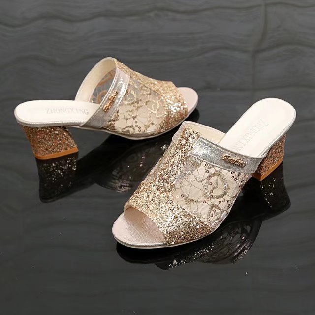Γυναικεία Mules με Δαντέλα & Λάμψη