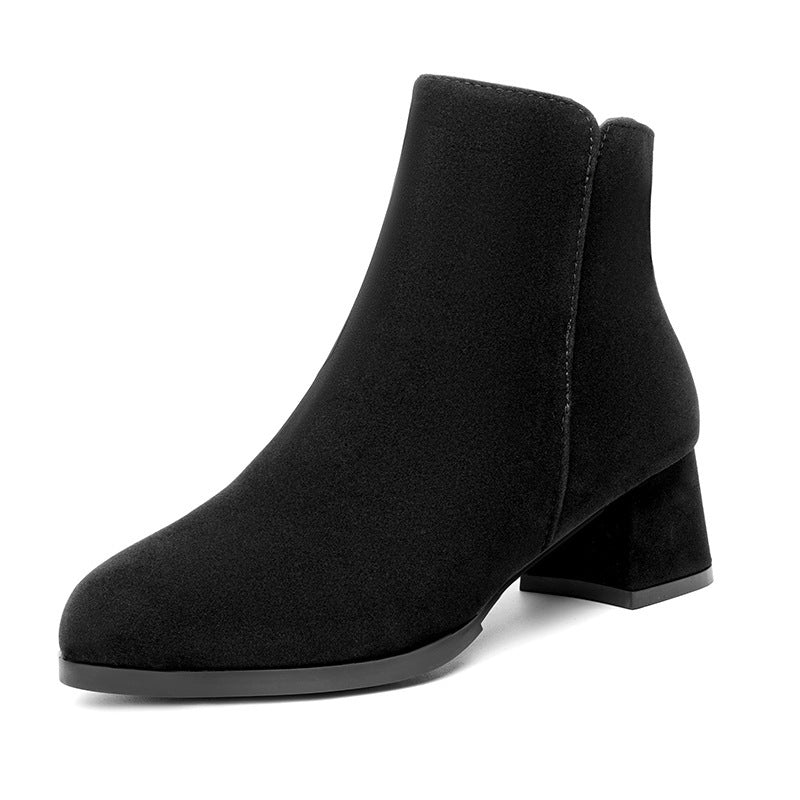 Επίσημα Suede Μποτάκια με Τετράγωνο Τακούνι