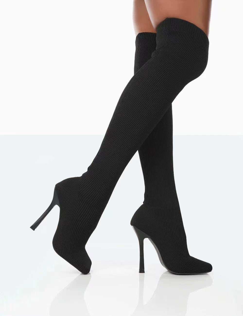 Πλεκτές Over the Knee Μπότες με Ψηλό Τακούνι