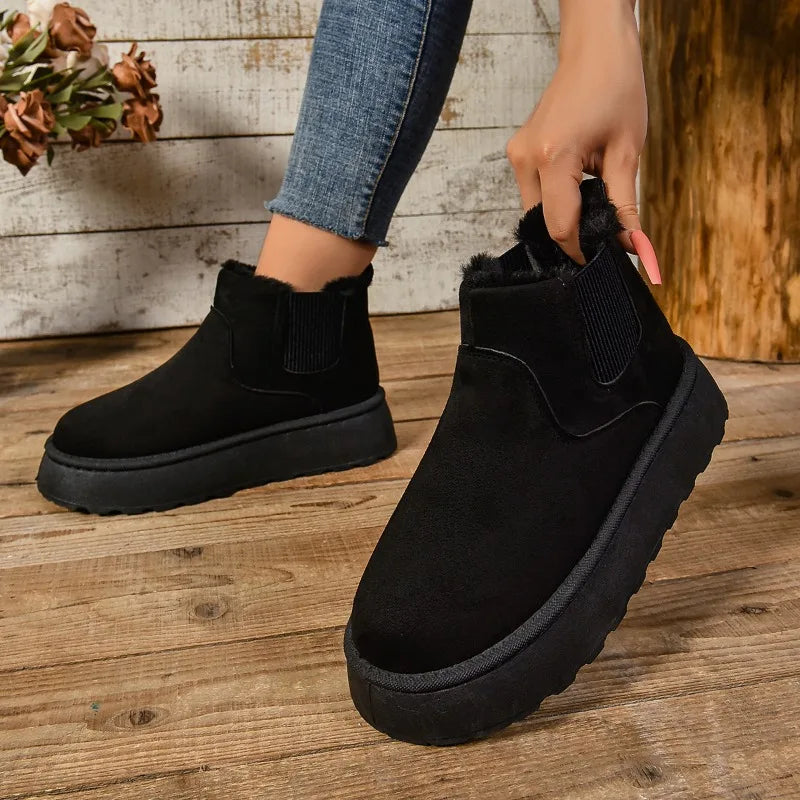 Μποτάκια Suede με Εσωτερική Γούνα & Ελαστικό Πλαϊνό
