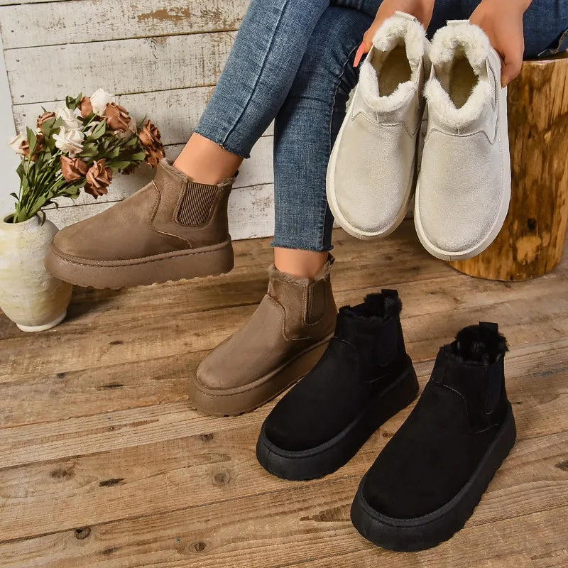 Μποτάκια Suede με Εσωτερική Γούνα & Ελαστικό Πλαϊνό