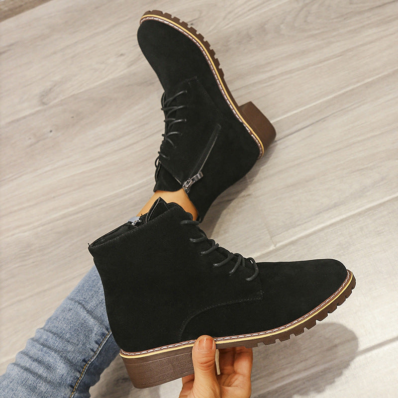 Suede Lace-Up Μποτάκια με Ανάγλυφη Σόλα