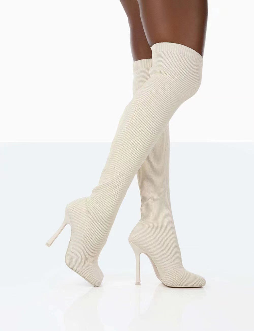 Πλεκτές Over the Knee Μπότες με Ψηλό Τακούνι