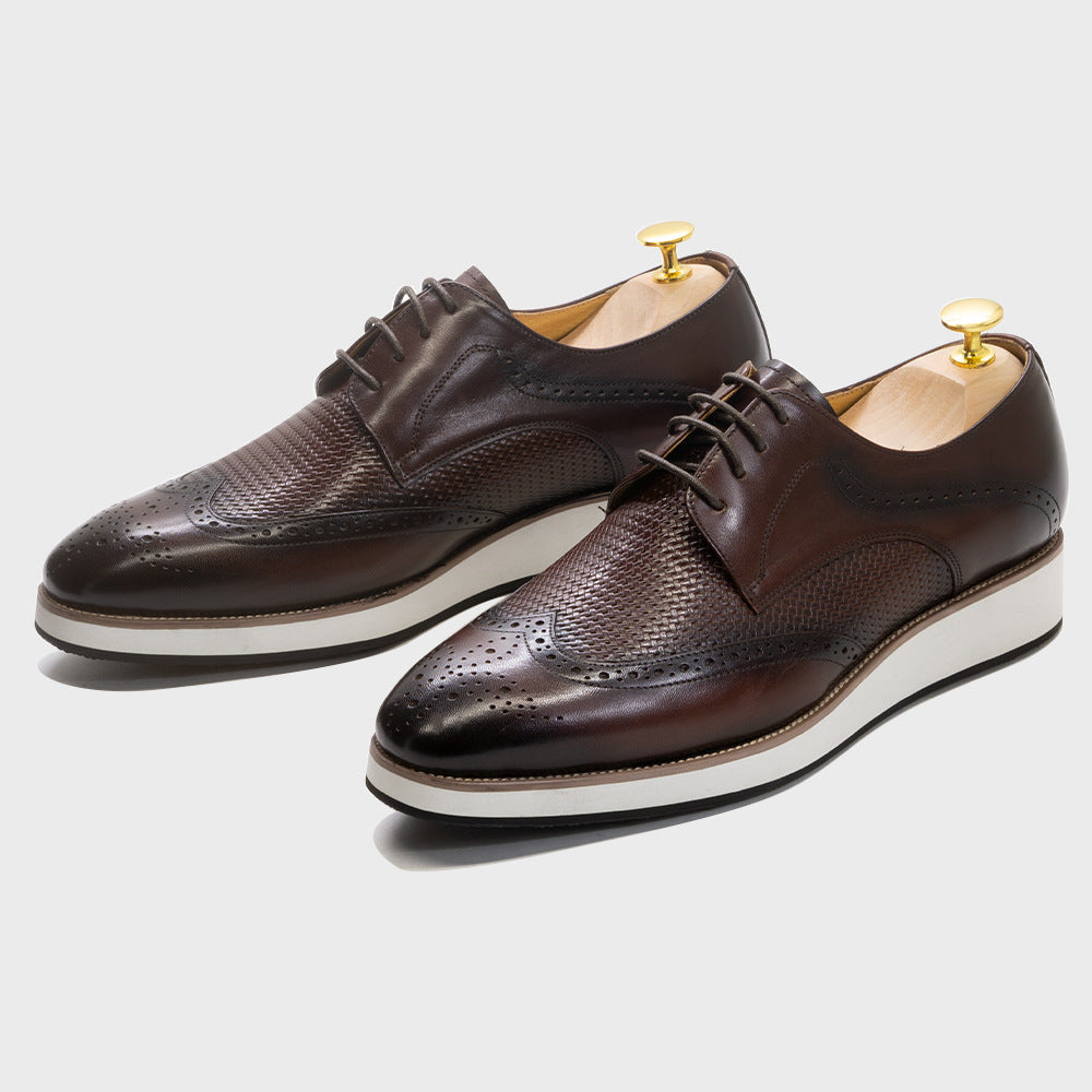 Ανδρικά Brogues με Δερμάτινη Πλέξη & Λευκή Σόλα
