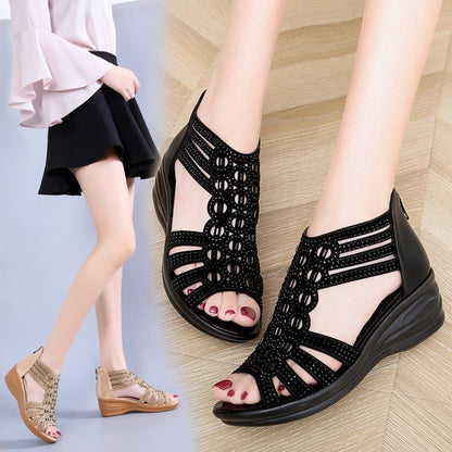 Ανατομικά Σανδάλια με Wedge Σόλα & Διακοσμητικά Strass