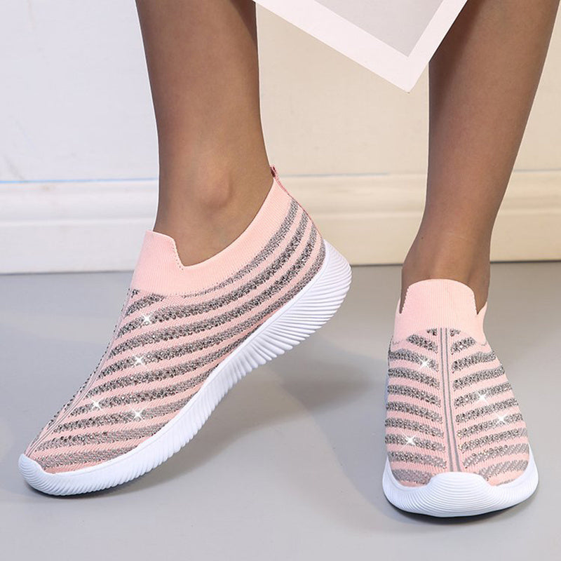 Slip-On Πλεκτά Παπούτσια με Διακοσμητικά Στρας & Αντιολισθητική Σόλα