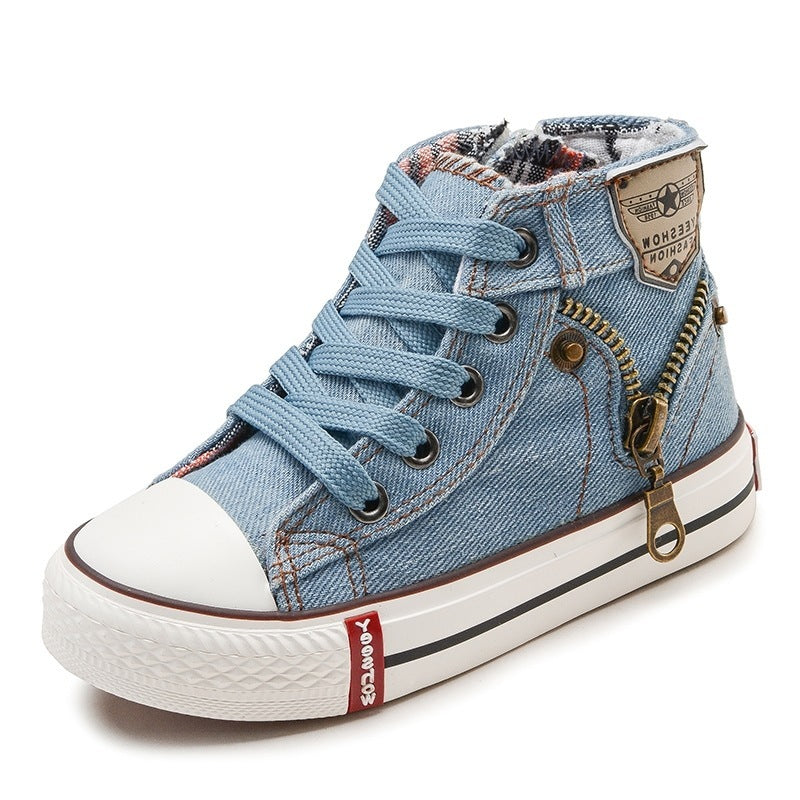 Ψηλά Sneakers Τζιν Μποτάκια με Καρό Επένδυση