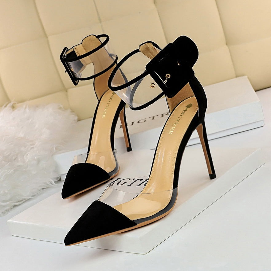 Γόβες Stiletto με Διαφανές Πλαϊνό & Φαρδύ Λουράκι στον Αστράγαλο