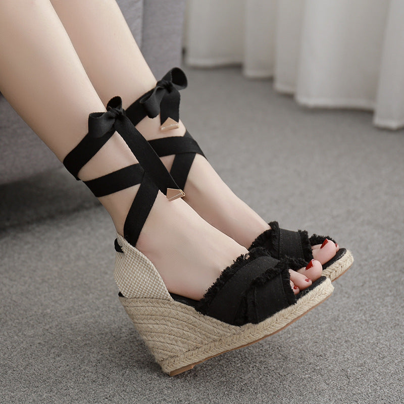 Espadrille Πλατφόρμες με Δέσιμο & Κρόσσια