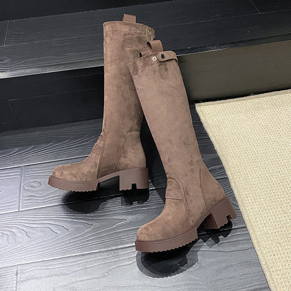 Ψηλές Μπότες Suede με Χοντρή Σόλα
