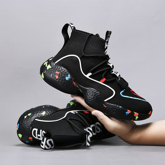 Ανδρικά Sneakers με Πολύχρωμη Σόλα & Υψηλό Πλεκτό Κολάρο