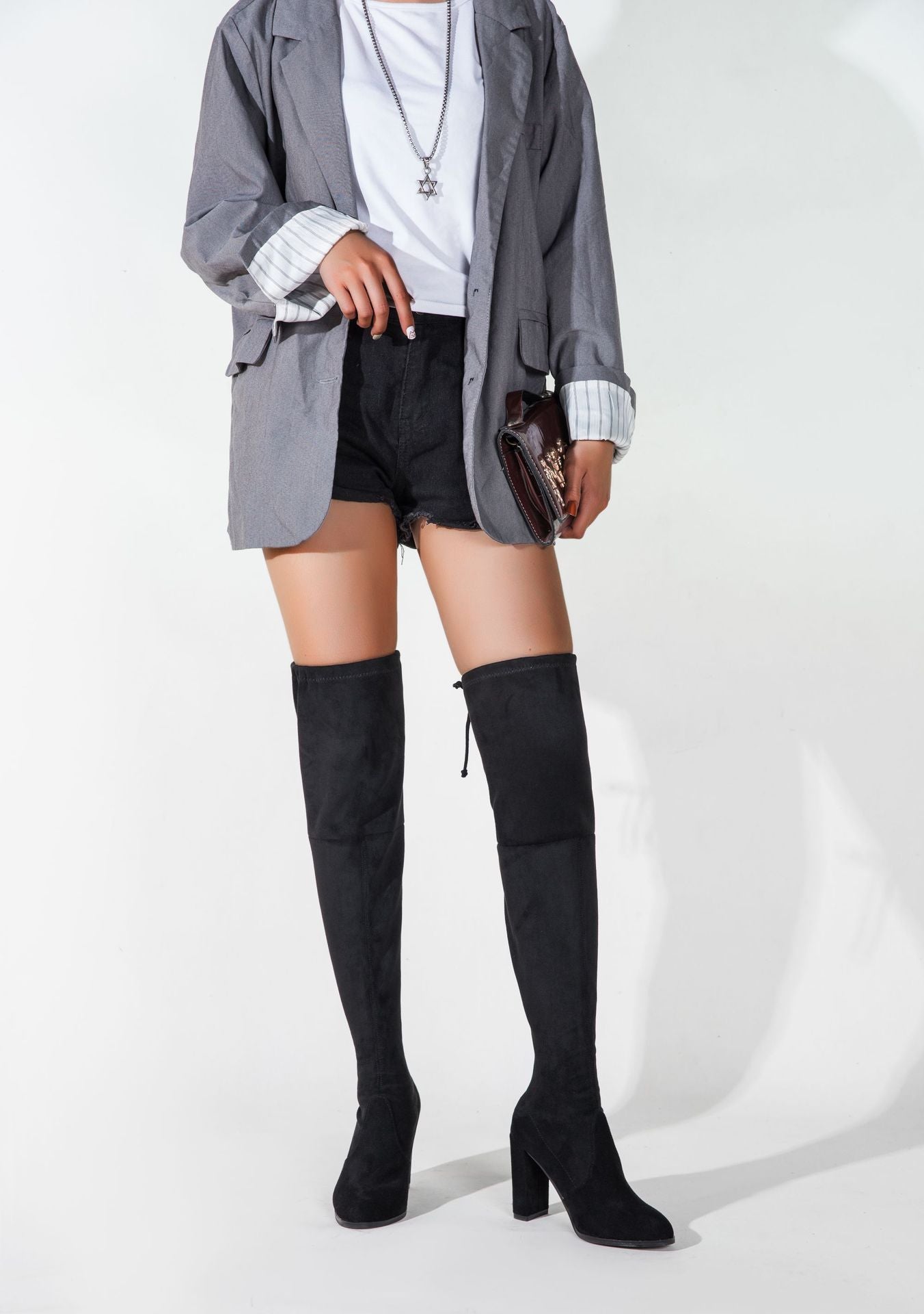 Μπότες Over-the-Knee με Χοντρό Τακούνι & Δέσιμο στο Πίσω Μέρος