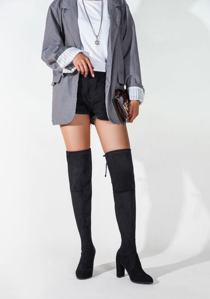 Μπότες Over-the-Knee με Χοντρό Τακούνι & Δέσιμο στο Πίσω Μέρος