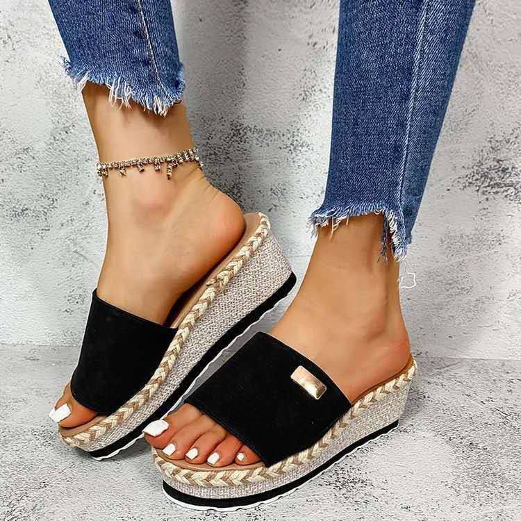 Flatform Σανδάλια με Φαρδύ Λουράκι & Υφαντή Πλατφόρμα