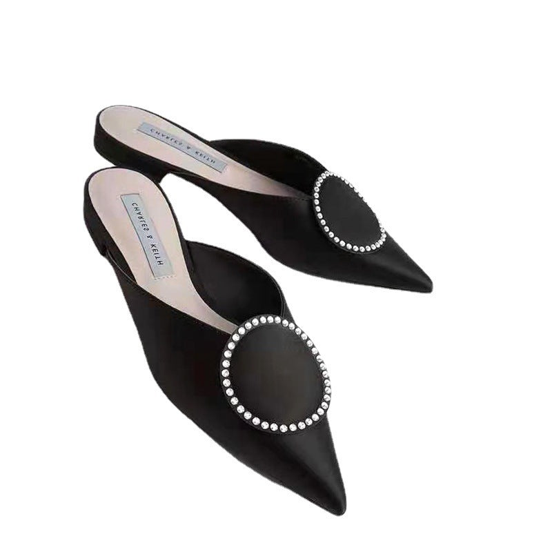 Γυναικεία Mules Flat με Μυτερή Μύτη & Διακοσμητική Αγκράφα