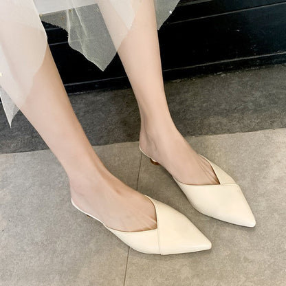 Γυναικεία Mules Flat με Μυτερή Μύτη & Μικρό Τακούνι