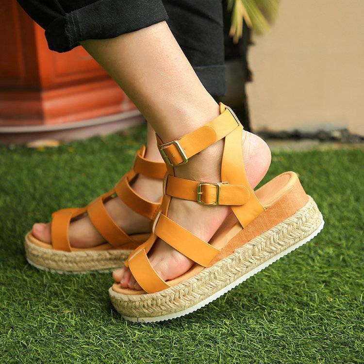 Flatform Σανδάλια με Πλεκτή Σόλα & Δερμάτινα Λουράκια