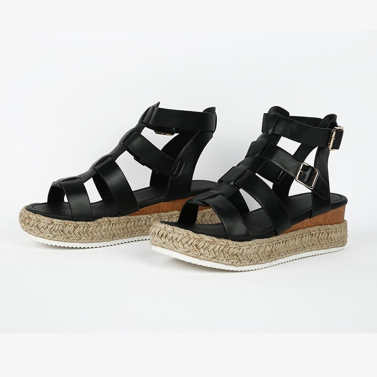 Flatform Σανδάλια με Πλεκτή Σόλα & Δερμάτινα Λουράκια