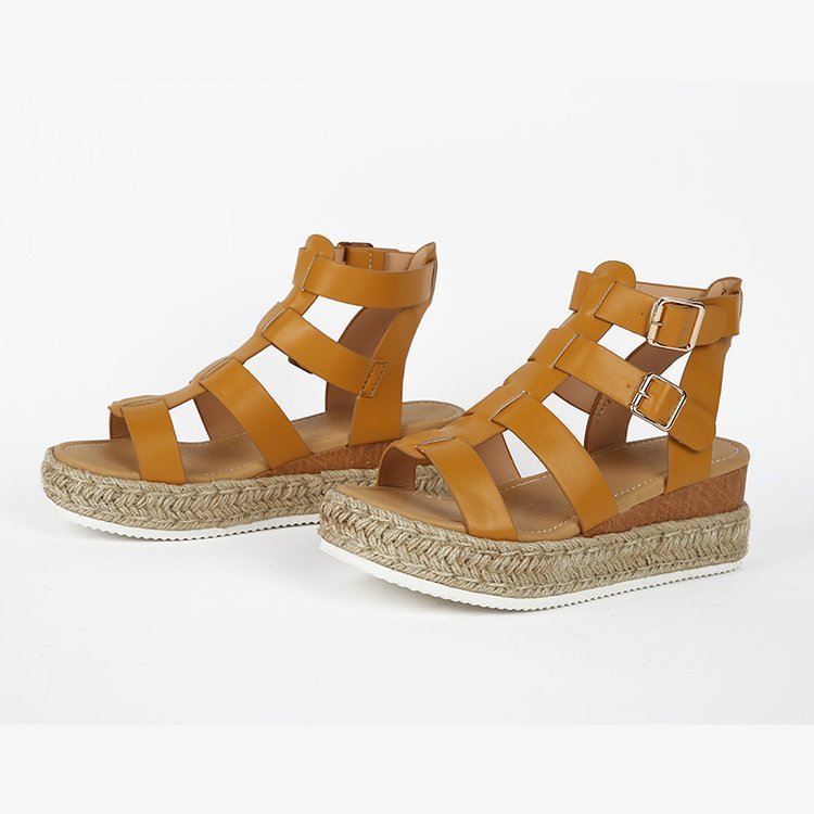 Flatform Σανδάλια με Πλεκτή Σόλα & Δερμάτινα Λουράκια