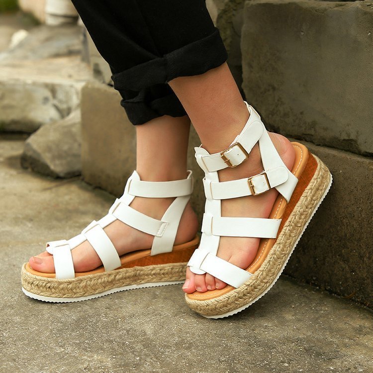 Flatform Σανδάλια με Πλεκτή Σόλα & Δερμάτινα Λουράκια