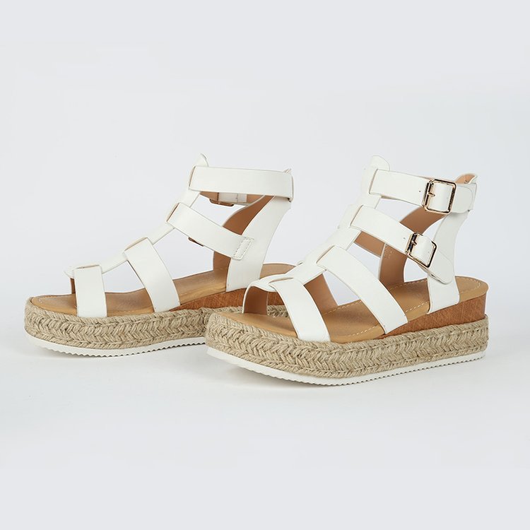 Flatform Σανδάλια με Πλεκτή Σόλα & Δερμάτινα Λουράκια