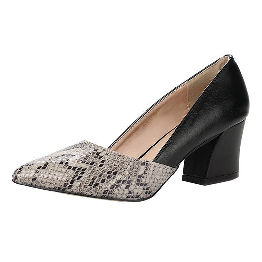 Γόβες Κλασικές με Snake Print Μύτη & Τετράγωνο Τακούνι