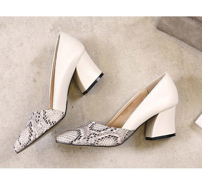 Γόβες Κλασικές με Snake Print Μύτη & Τετράγωνο Τακούνι