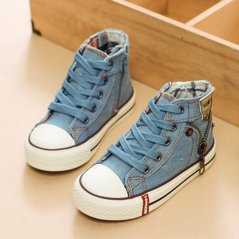 Ψηλά Sneakers Τζιν Μποτάκια με Καρό Επένδυση