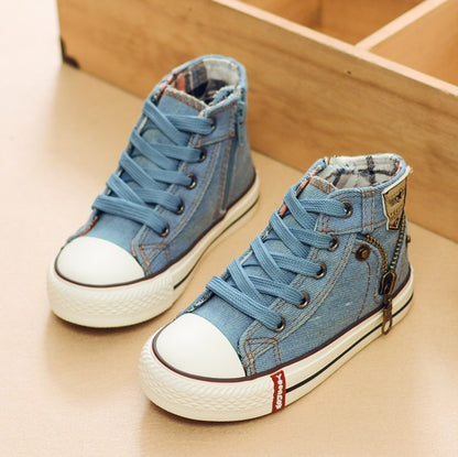 Ψηλά Sneakers Τζιν Μποτάκια με Καρό Επένδυση