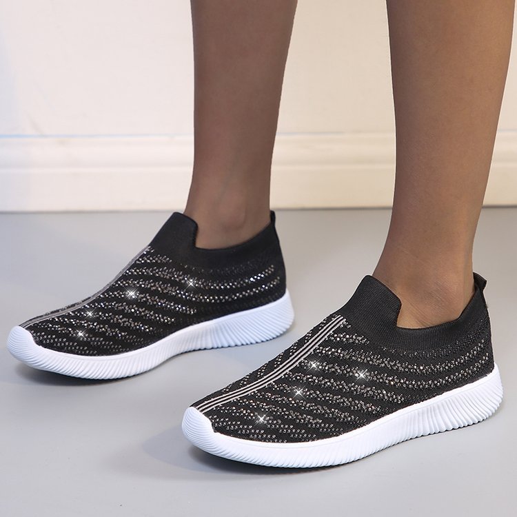 Slip-On Πλεκτά Παπούτσια με Διακοσμητικά Στρας & Αντιολισθητική Σόλα