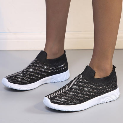 Slip-On Πλεκτά Παπούτσια με Διακοσμητικά Στρας & Αντιολισθητική Σόλα