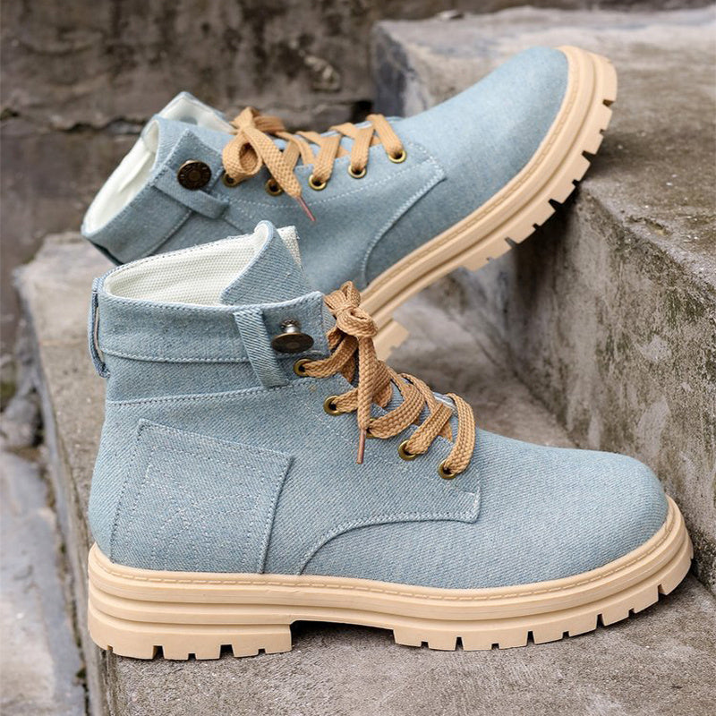 Denim Μποτάκια με Chunky Σόλα & Κορδόνια