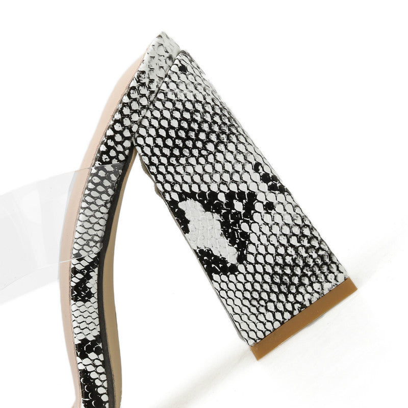 Mules Snake Print με Διαφανή Λουριά