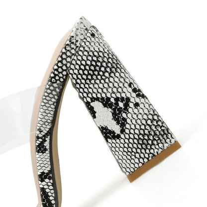Mules Snake Print με Διαφανή Λουριά