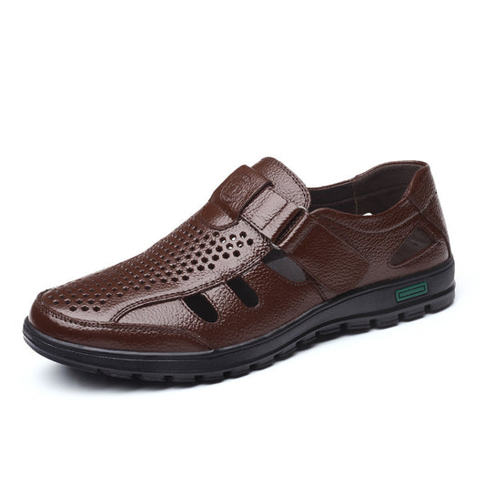Δερμάτινα Κλειστά Σανδάλια με Velcro & Πλαϊνά Ανοίγματα