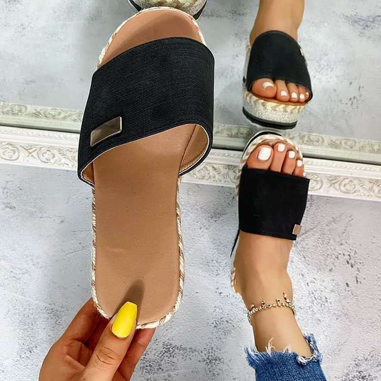 Flatform Σανδάλια με Φαρδύ Λουράκι & Υφαντή Πλατφόρμα