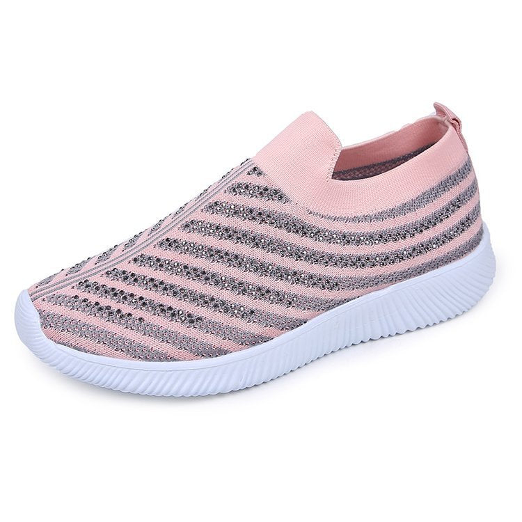 Slip-On Πλεκτά Παπούτσια με Διακοσμητικά Στρας & Αντιολισθητική Σόλα