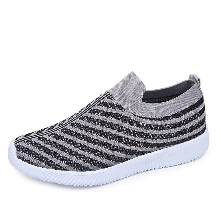 Slip-On Πλεκτά Παπούτσια με Διακοσμητικά Στρας & Αντιολισθητική Σόλα