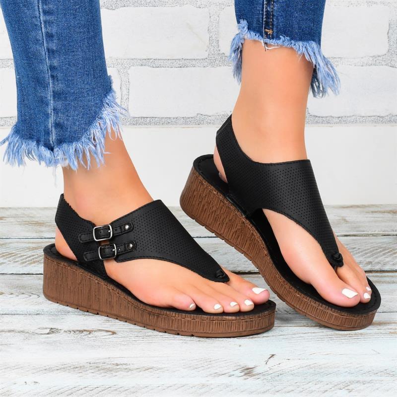 Flatform Σανδάλια με Δερμάτινο Λουρί & Ρυθμιζόμενες Αγκράφες