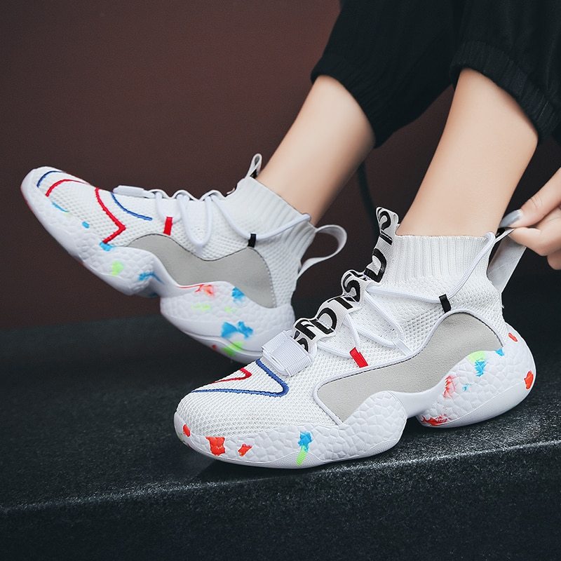 Ανδρικά Sneakers με Πολύχρωμη Σόλα & Υψηλό Πλεκτό Κολάρο